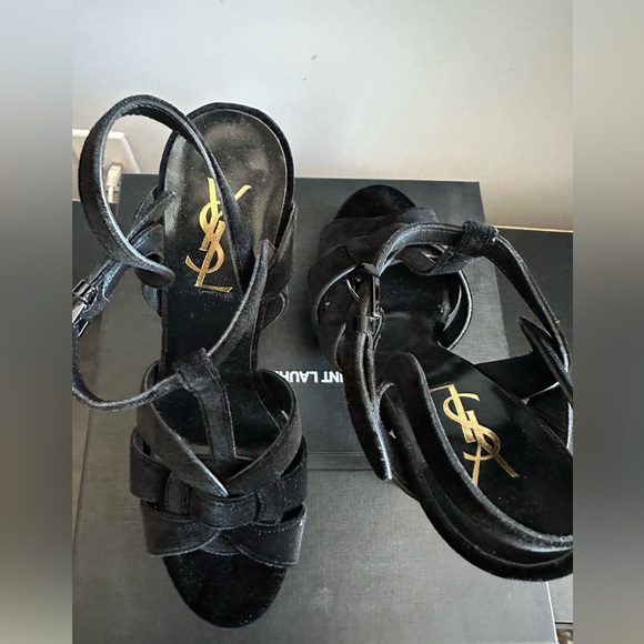 Saint Laurent Tribute Velvet Platform Sandals – Black  – New With Tags - Picture 4 of 9